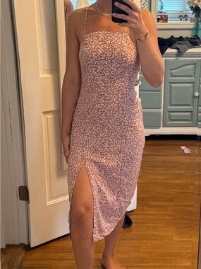 Aeropostale Pink Floral Slip Midi Dress with Front Slit